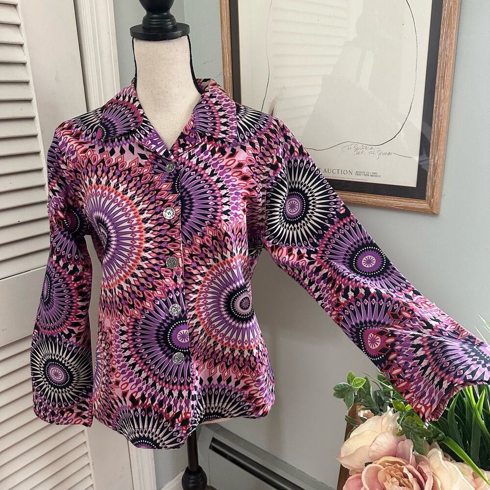 Vintage Life Style Jacket PXL Purple Geometric Retro 90s Artsy Boho Chic
